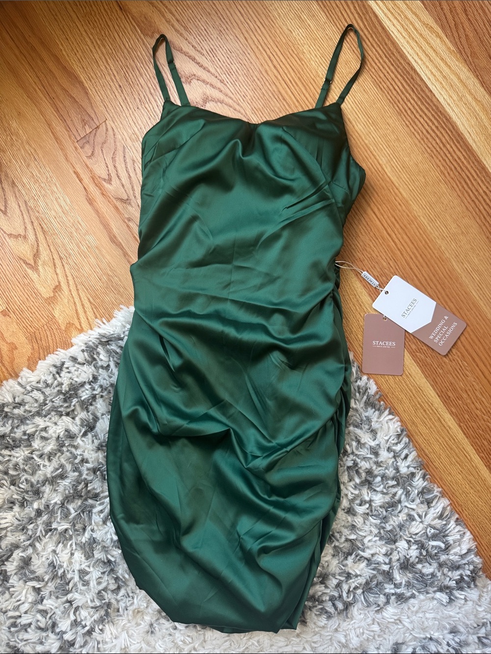 Stacees Emerald Green Satin Slip Dress
